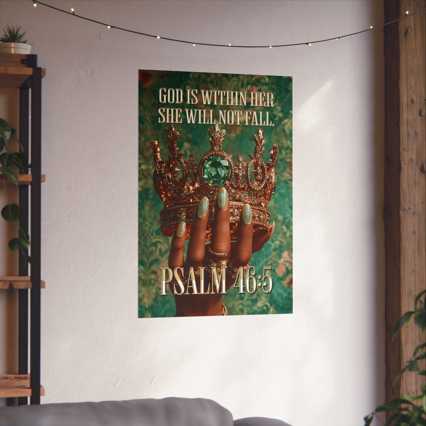 Psalm 46:5  — "God Is Within Her, She Will Not Fall" Inspirational Christian Wall Art / Matte Poster