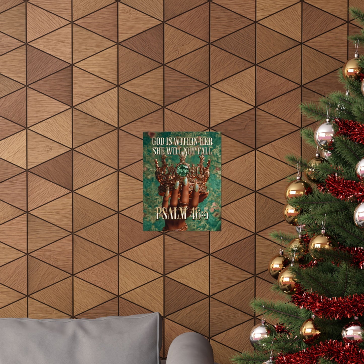 Psalm 46:5  — "God Is Within Her, She Will Not Fall" Inspirational Christian Wall Art / Matte Poster