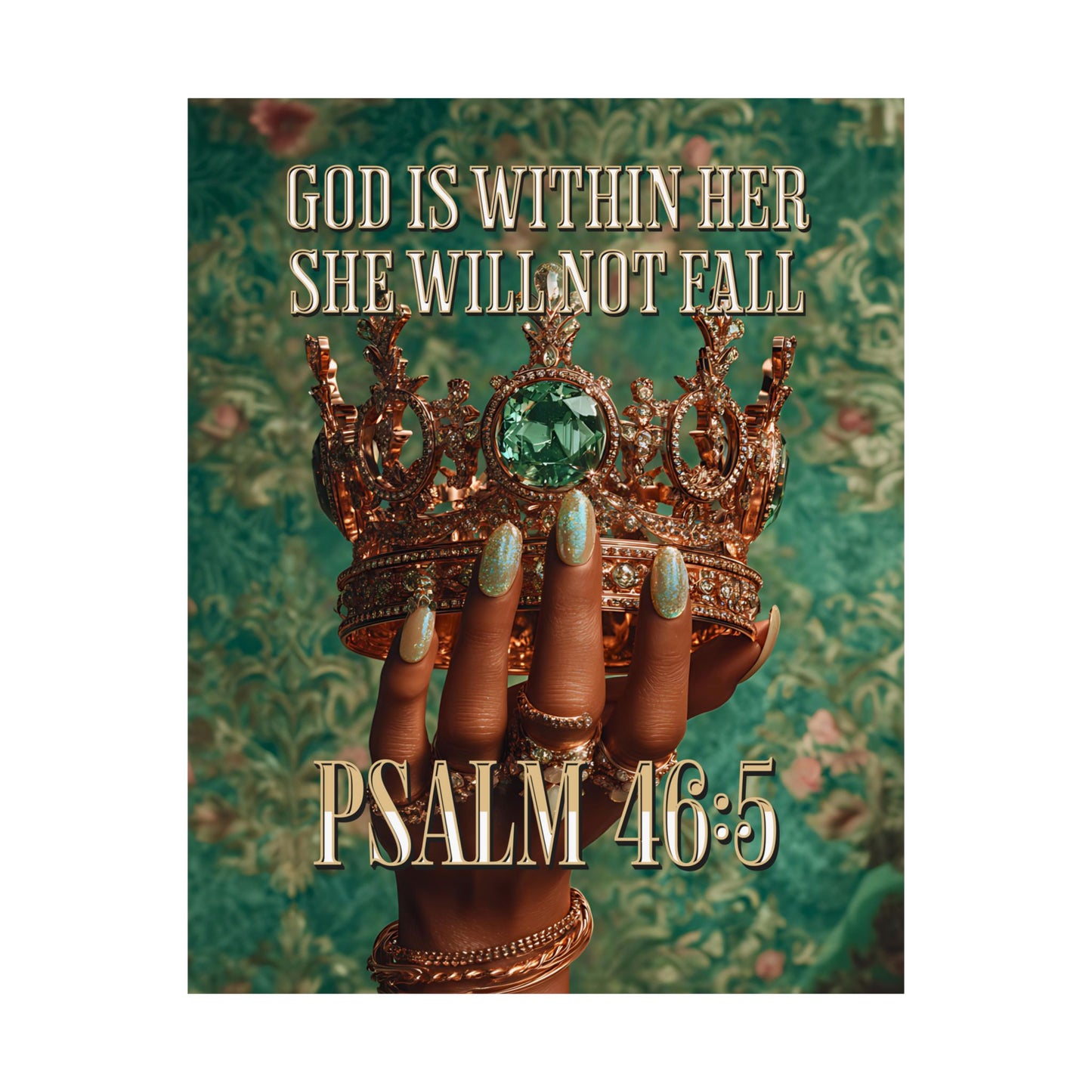 Psalm 46:5  — "God Is Within Her, She Will Not Fall" Inspirational Christian Wall Art / Matte Poster