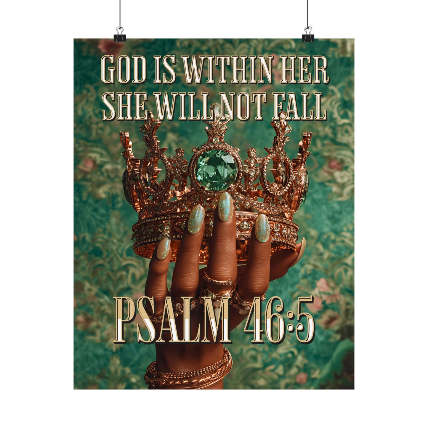 Psalm 46:5  — "God Is Within Her, She Will Not Fall" Inspirational Christian Wall Art / Matte Poster