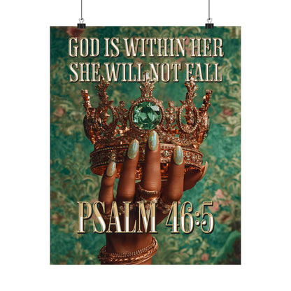 Psalm 46:5  — "God Is Within Her, She Will Not Fall" Inspirational Christian Wall Art / Matte Poster