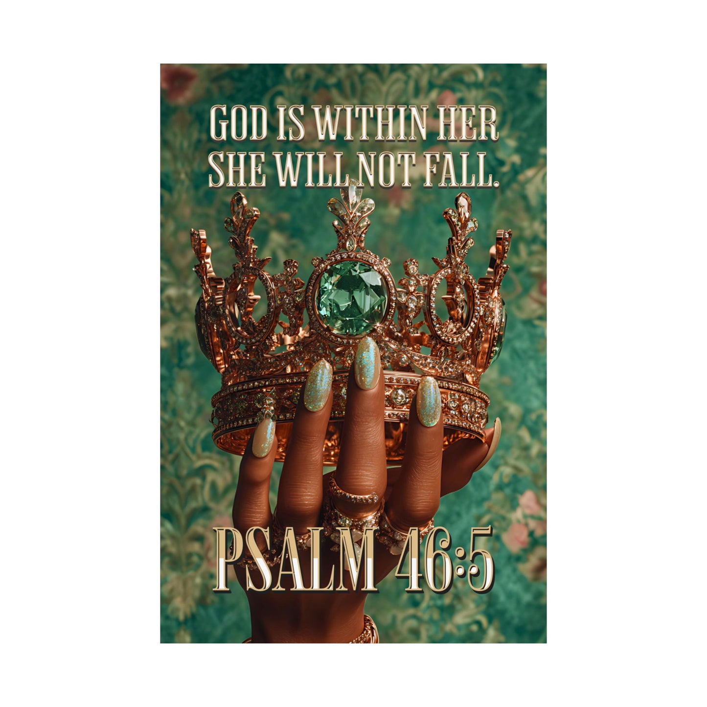 Psalm 46:5  — "God Is Within Her, She Will Not Fall" Inspirational Christian Wall Art / Matte Poster