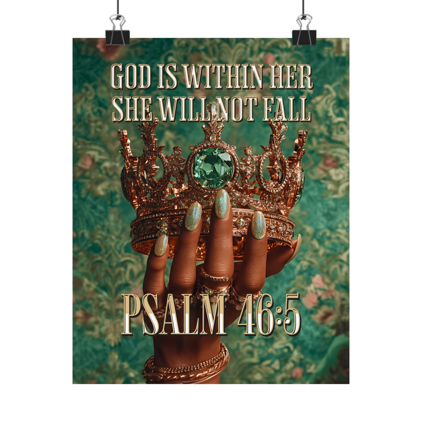 Psalm 46:5  — "God Is Within Her, She Will Not Fall" Inspirational Christian Wall Art / Matte Poster