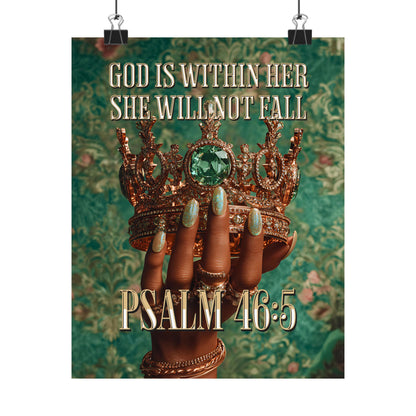 Psalm 46:5  — "God Is Within Her, She Will Not Fall" Inspirational Christian Wall Art / Matte Poster