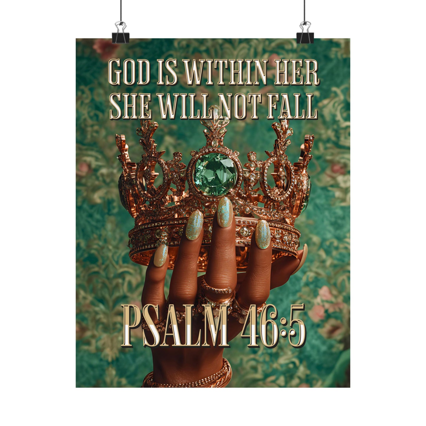 Psalm 46:5  — "God Is Within Her, She Will Not Fall" Inspirational Christian Wall Art / Matte Poster