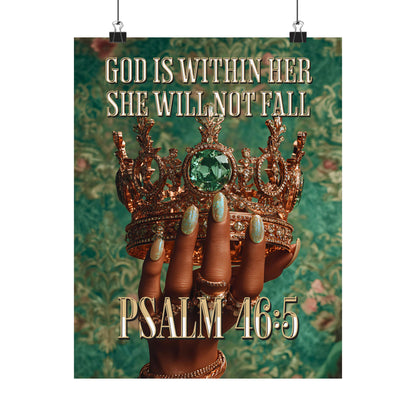 Psalm 46:5  — "God Is Within Her, She Will Not Fall" Inspirational Christian Wall Art / Matte Poster