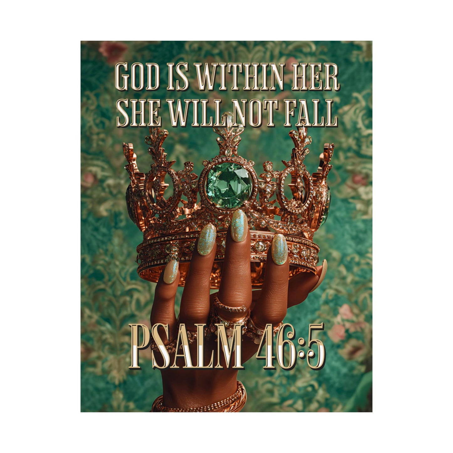 Psalm 46:5  — "God Is Within Her, She Will Not Fall" Inspirational Christian Wall Art / Matte Poster